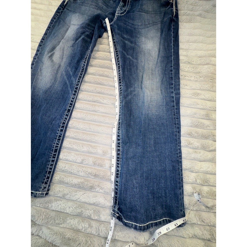 BKE Derek Bootcut Jeans Mens 36R Medium Wash Thick Stitch Denim Blue - Picture 4 of 14